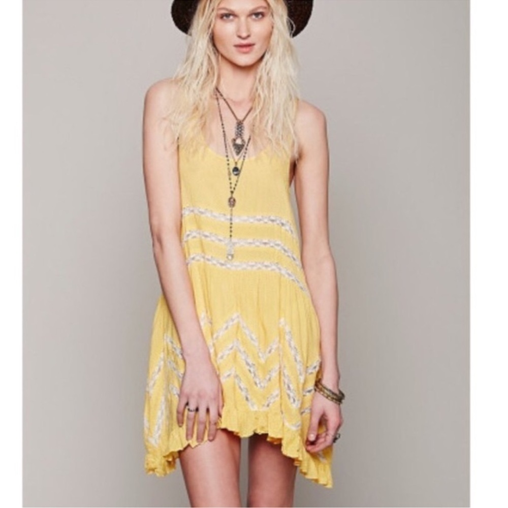 Free People Intimately Yellow Voile and Lace Trapeze Slip